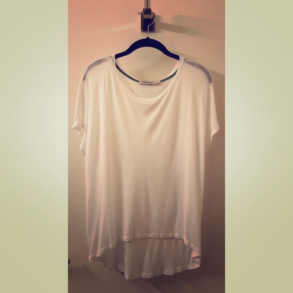 SAM & LAVI Sheer High-Low Hem Dolman Sleeves Top